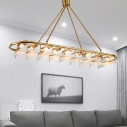 Lampă suspendată modernă, contemporană, din alamă, cu abajur din sticlă