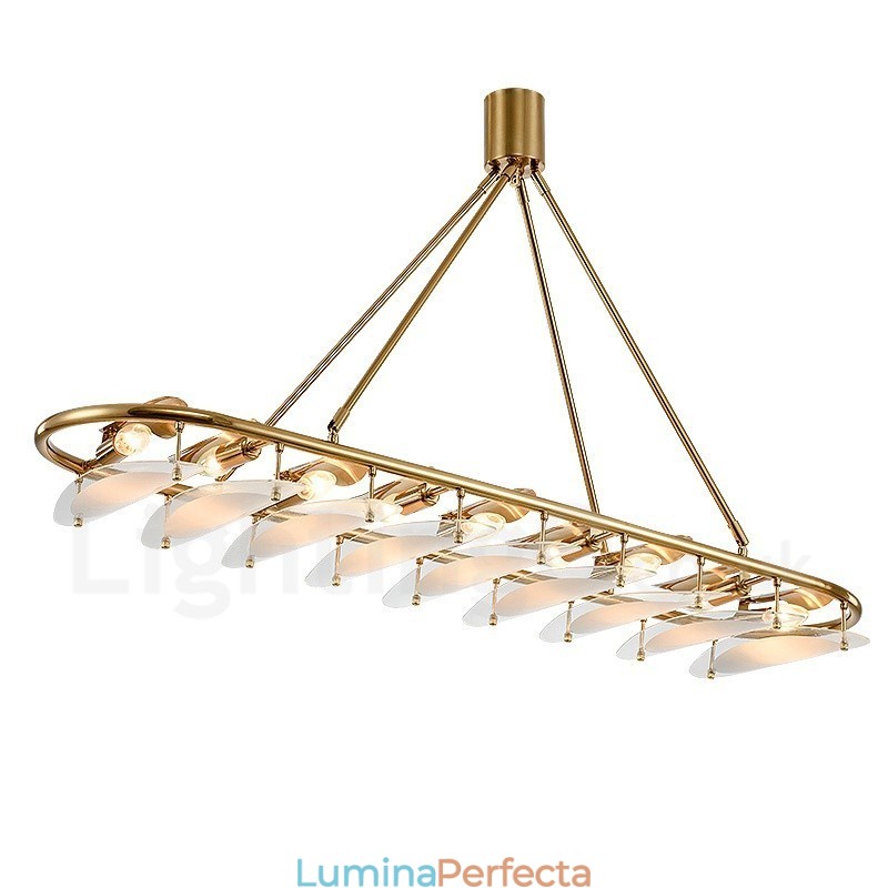 Lampă suspendată modernă, contemporană, din alamă, cu abajur din sticlă