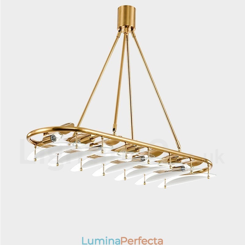 Lampă suspendată modernă, contemporană, din alamă, cu abajur din sticlă