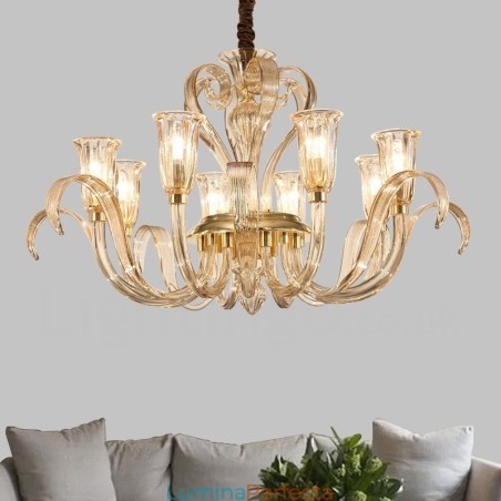 Candelabru din sticlă modern și contemporan cu 8 lumini și abajur din sticlă