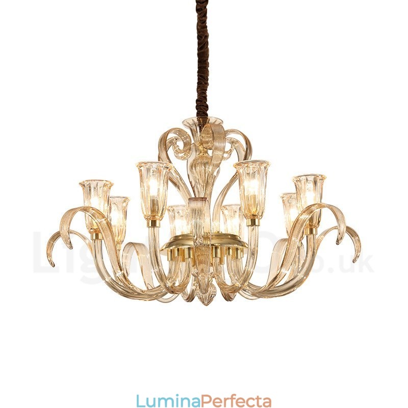 Candelabru din sticlă modern și contemporan cu 8 lumini și abajur din sticlă