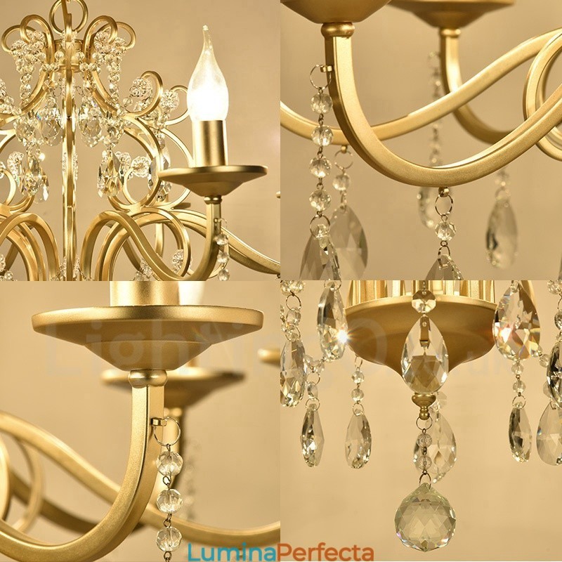 Candelabru din oțel din cristal Rustic Lodge cu 8 lumini și abajur din material textil