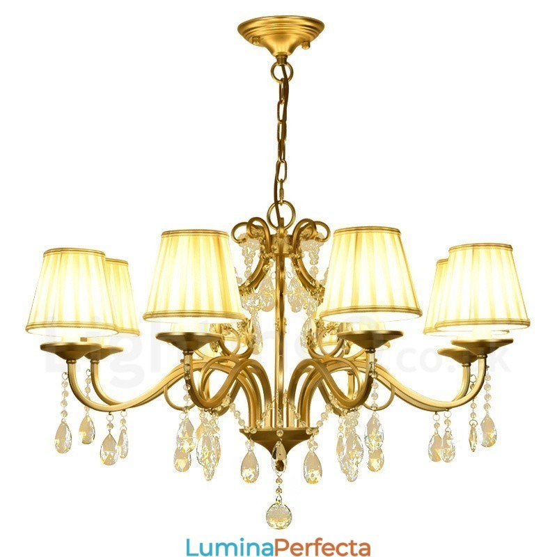 Candelabru din oțel din cristal Rustic Lodge cu 8 lumini și abajur din material textil