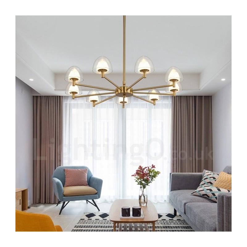 Candelabru modern contemporan din metal cu 9 lumini cu abajur acrilic