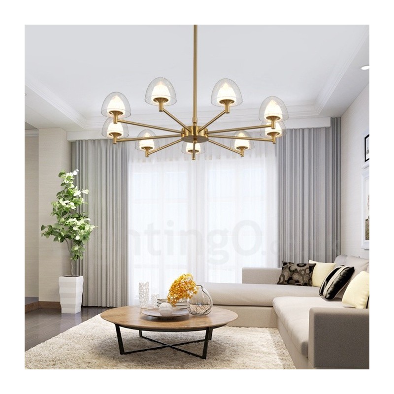 Candelabru modern contemporan din metal cu 9 lumini cu abajur acrilic