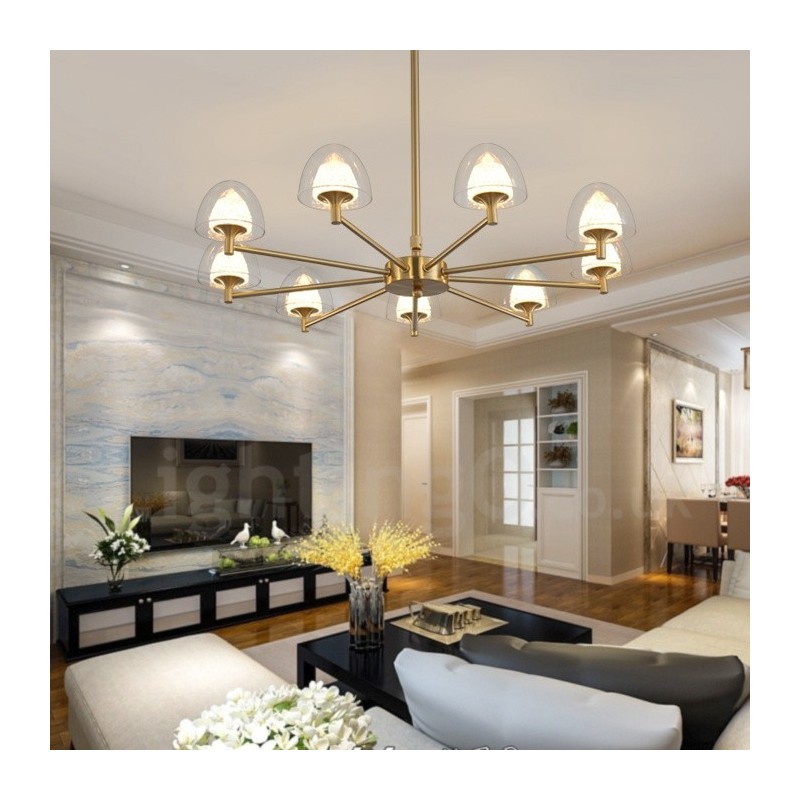 Candelabru modern contemporan din metal cu 9 lumini cu abajur acrilic