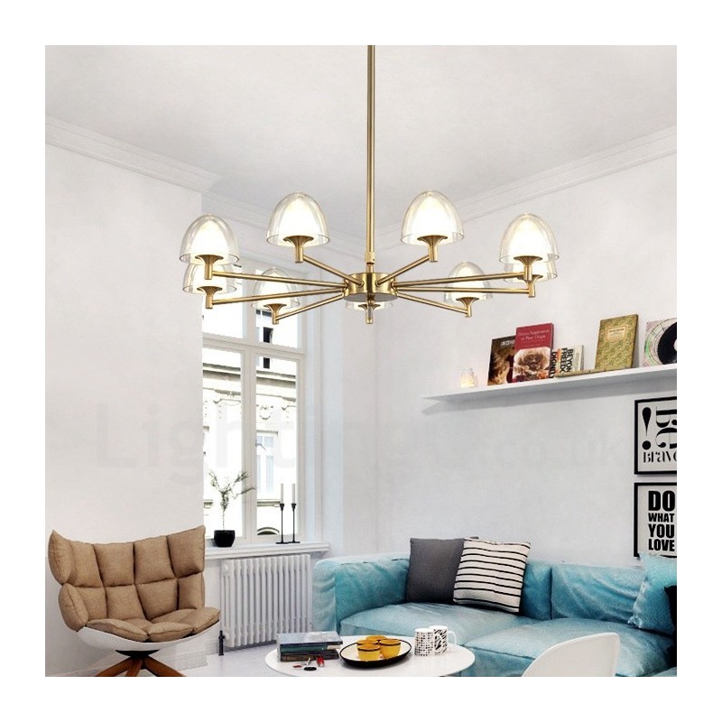 Candelabru modern contemporan din metal cu 9 lumini cu abajur acrilic