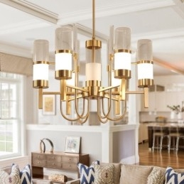 Rustic Lodge Modern Contemporan Candelabru din oțel cu 6 lumini și abajur din sticlă