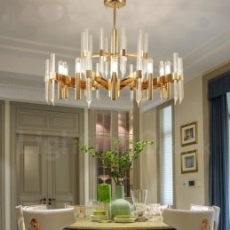 Candelabru modern, contemporan, din aliaj de aluminiu, cu 18 lumini, cu abajur de cristal