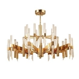 Candelabru modern, contemporan, din aliaj de aluminiu, cu 18 lumini, cu abajur de cristal