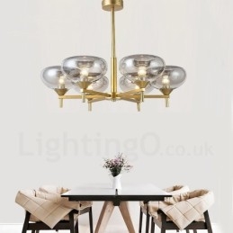 Candelabru modern contemporan cu 6 lumini din aliaj de aluminiu cu abajur din sticlă