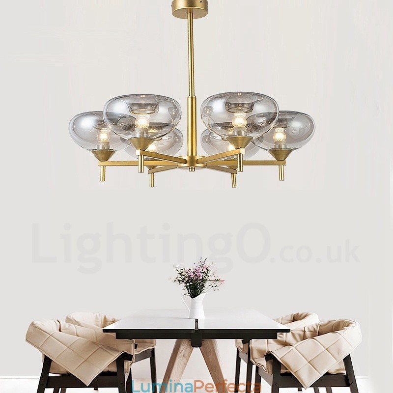 Candelabru modern contemporan cu 6 lumini din aliaj de aluminiu cu abajur din sticlă