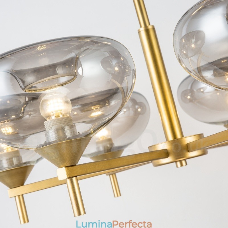 Candelabru modern contemporan cu 6 lumini din aliaj de aluminiu cu abajur din sticlă