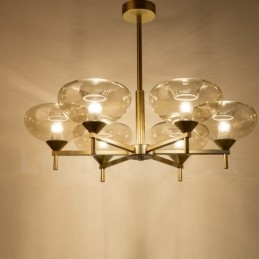 Candelabru modern contemporan cu 6 lumini din aliaj de aluminiu cu abajur din sticlă