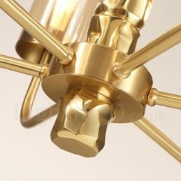 Candelabru modern contemporan din alamă cu 8 lumini și abajur din sticlă