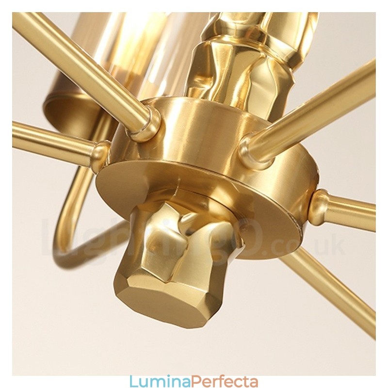 Candelabru modern contemporan din alamă cu 8 lumini și abajur din sticlă