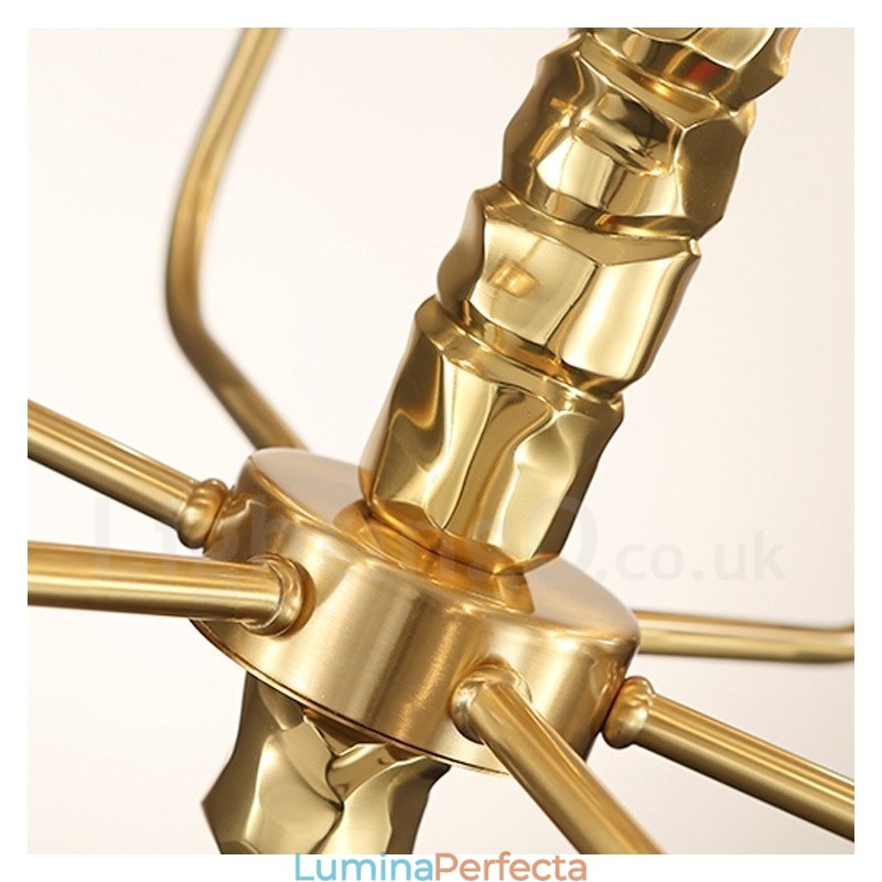 Candelabru modern contemporan din alamă cu 8 lumini și abajur din sticlă