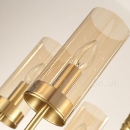 Candelabru modern contemporan din alamă cu 8 lumini și abajur din sticlă