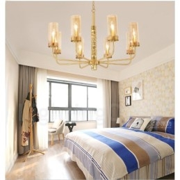 Candelabru modern contemporan din alamă cu 8 lumini și abajur din sticlă