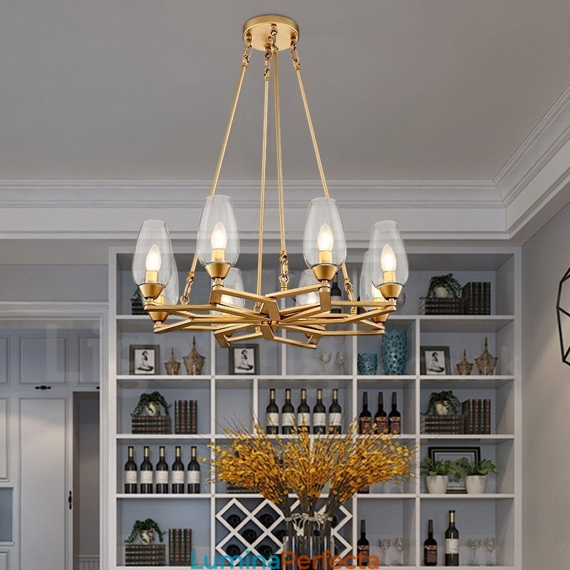 Lampă suspendată din oțel, modernă și contemporană, cu abajur din sticlă