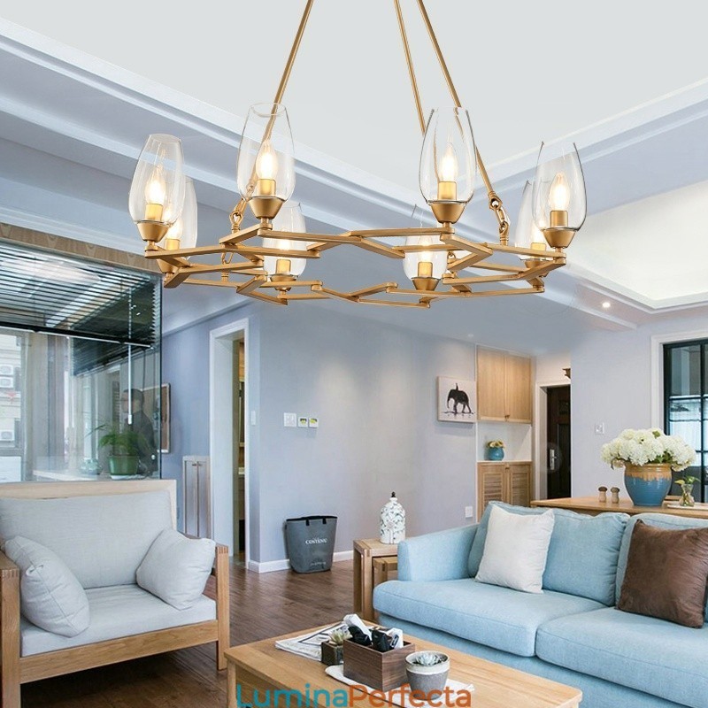 Lampă suspendată din oțel, modernă și contemporană, cu abajur din sticlă