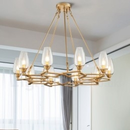 Lampă suspendată modernă din oțel, cu 10 lumini și abajur din sticlă
