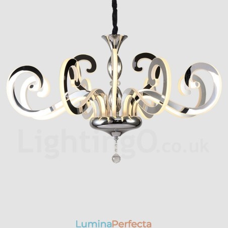 Candelabru modern contemporan din oțel cu 12 lumini și abajur din acril Candelabru modern contemporan din oțel cu 12 lumini și abajur din acril