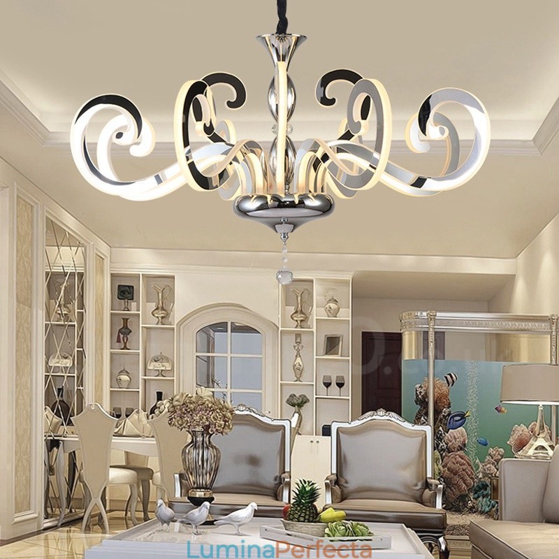 Candelabru modern contemporan din oțel cu 12 lumini și abajur din acril
