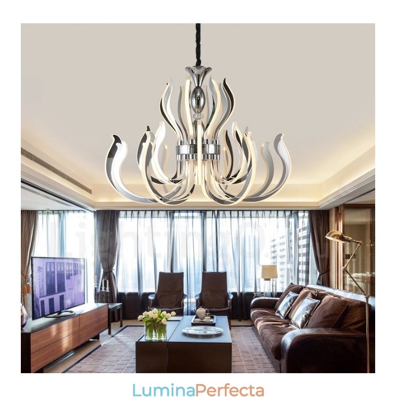 Candelabru acrilic modern contemporan, cu 24 de lumini, cu abajur din acril