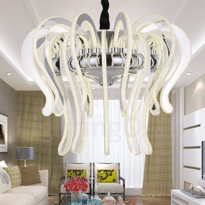 Candelabru modern contemporan din oțel cu 20 de lumini și abajur din acril
