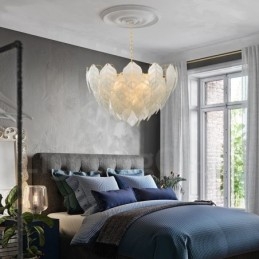 Lampă suspendată modernă din oțel cu 4 lumini și abajur din sticlă