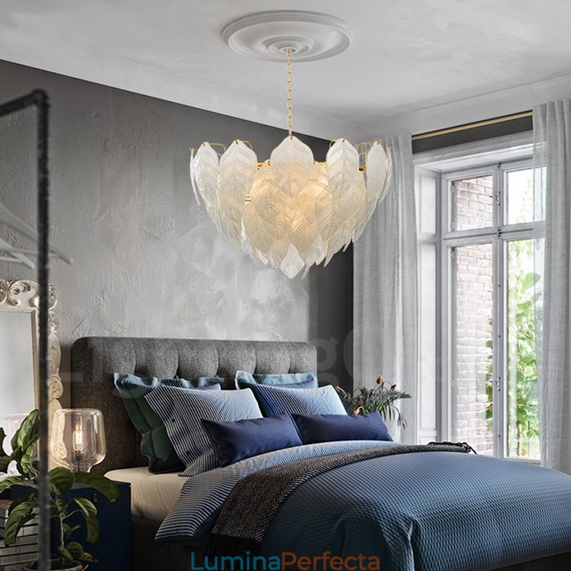 Lampă suspendată modernă din oțel cu 4 lumini și abajur din sticlă