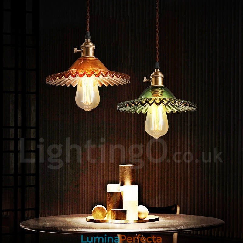 Rustic Lodge Retro Lampă suspendată din oțel cu 1 lumină și abajur din sticlă