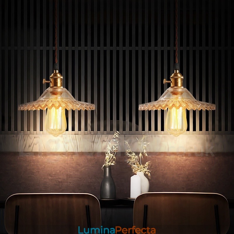 Rustic Lodge Retro Lampă suspendată din oțel cu 1 lumină și abajur din sticlă