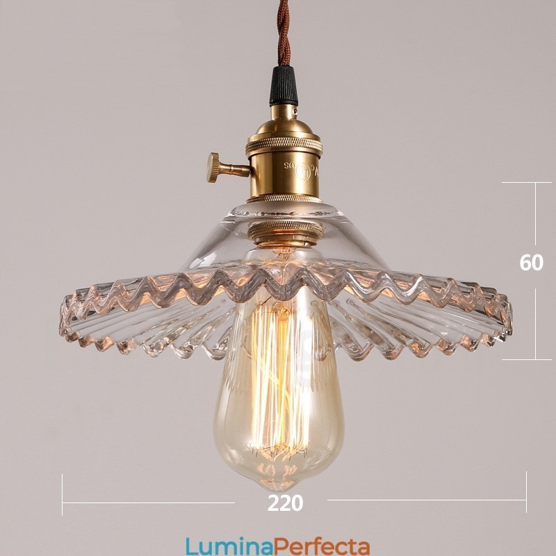 Rustic Lodge Retro Lampă suspendată din oțel cu 1 lumină și abajur din sticlă