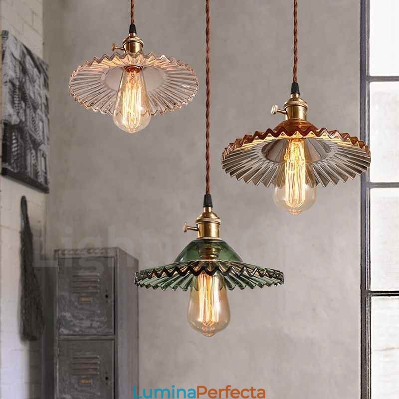 Rustic Lodge Retro Lampă suspendată din oțel cu 1 lumină și abajur din sticlă