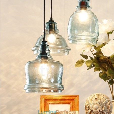 Lampă suspendată din oțel, modernă și contemporană, cu abajur din sticlă Lampă suspendată din oțel, modernă și contemporană, cu abajur din sticlă