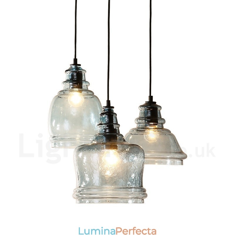 Lampă suspendată din oțel, modernă și contemporană, cu abajur din sticlă
