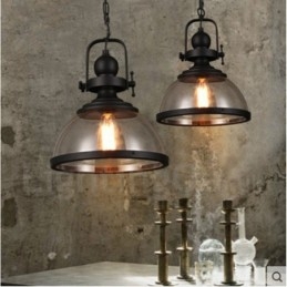 Lampă suspendată retro cu 1 lumină din oțel și abajur din sticlă