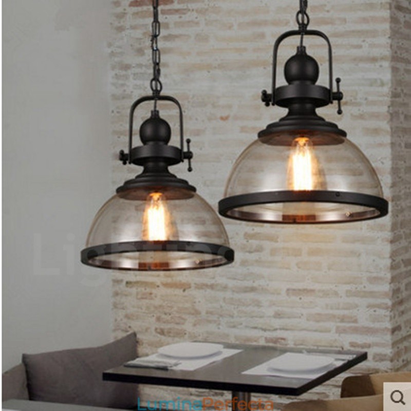 Lampă suspendată retro cu 1 lumină din oțel și abajur din sticlă