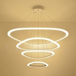 Reglabil cu telecomandă Lampă suspendată modernă, contemporană, cu 4 lumini, din aliaj de aluminiu, cu abajur acrilic