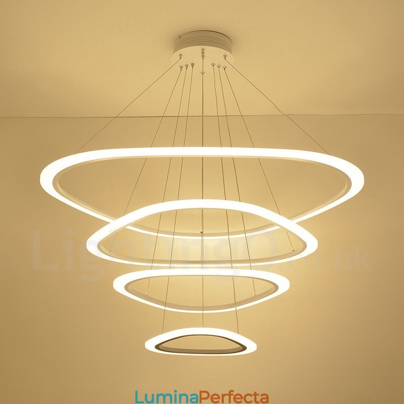 Reglabil cu telecomandă Lampă suspendată modernă, contemporană, cu 4 lumini, din aliaj de aluminiu, cu abajur acrilic