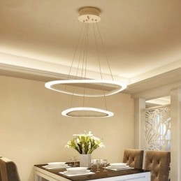 Reglabil cu telecomandă Modern Contemporan 2 inele Lumină suspendată din aliaj de aluminiu cu abajur acrilic