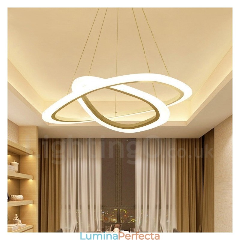 Reglabil cu telecomandă Modern Contemporan 2 inele Lumină suspendată din aliaj de aluminiu cu abajur acrilic