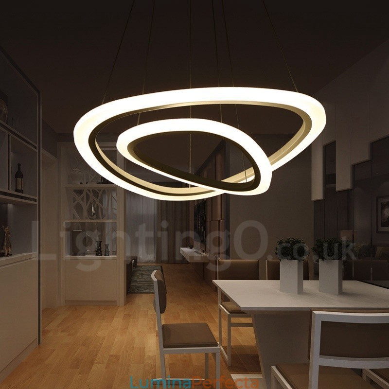 Reglabil cu telecomandă Modern Contemporan 2 inele Lumină suspendată din aliaj de aluminiu cu abajur acrilic