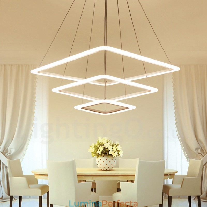 Lampă suspendată modernă, contemporană, cu 3 lumini, din aliaj de aluminiu, cu abajur acrilic