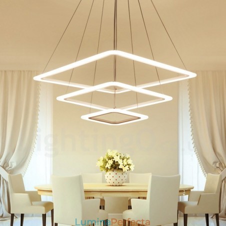 Lampă suspendată modernă, contemporană, cu 3 lumini, din aliaj de aluminiu, cu abajur acrilic Lampă suspendată modernă, contemporană, cu 3 lumini, din aliaj de aluminiu, cu abajur acrilic