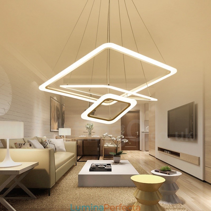 Lampă suspendată modernă, contemporană, cu 3 lumini, din aliaj de aluminiu, cu abajur acrilic