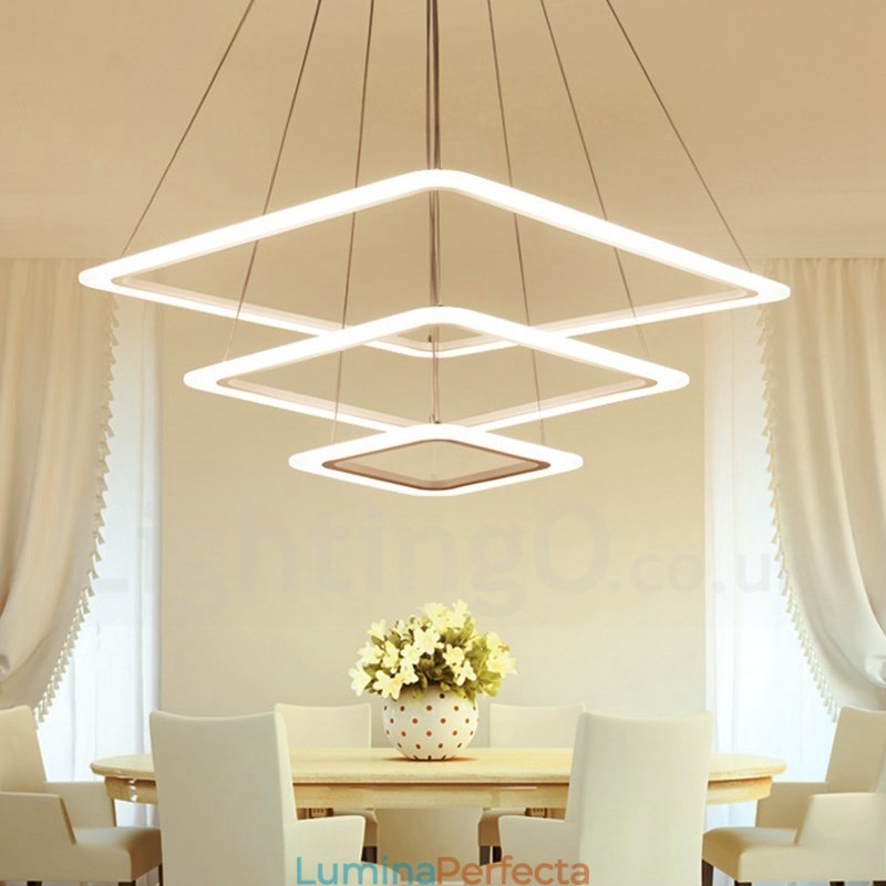 Lampă suspendată modernă, contemporană, cu 3 lumini, din aliaj de aluminiu, cu abajur acrilic