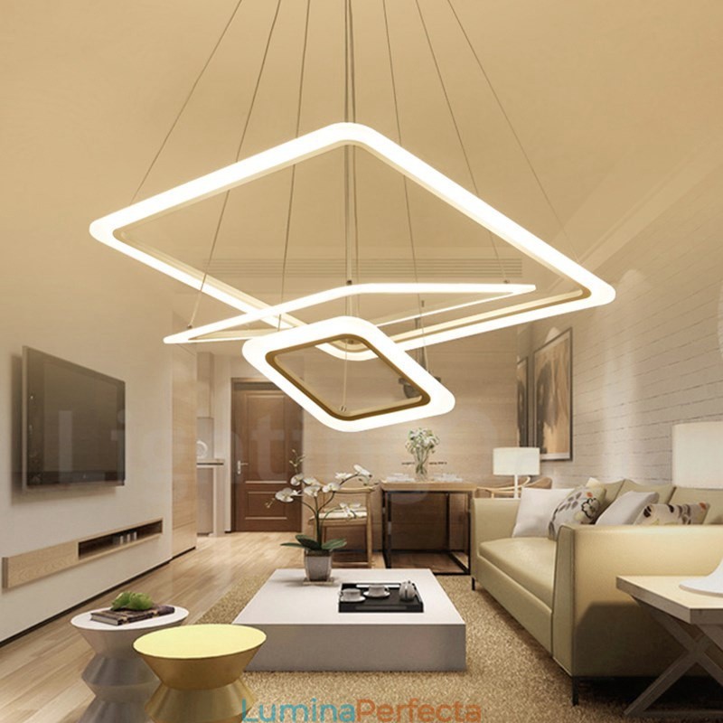 Lampă suspendată modernă, contemporană, cu 3 lumini, din aliaj de aluminiu, cu abajur acrilic